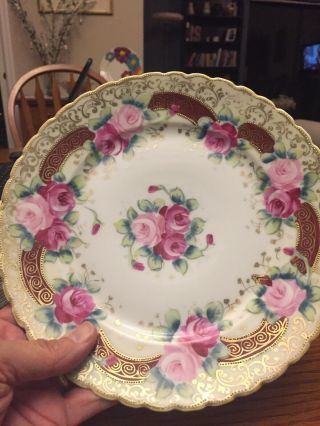 Vtg Antique Gold Moriage Rose Hand Painted Japan Porcelain Plate Nippon 8 1/2”