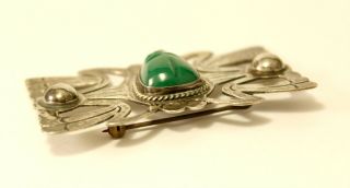 Antique Taxco Mexico Sterling Silver 925 Carved Green Onyx Aztec Mask Brooch 3