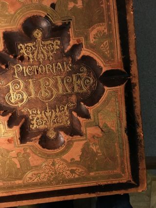 Antique 1800 ' s Pictorial Family Holy Bible 7
