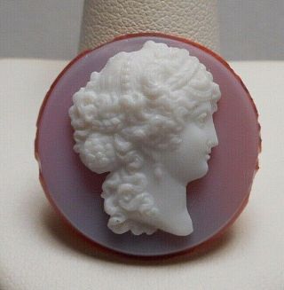 Antique Glass Faux Hardstone Round Cameo Of Classical Lady Profile - Unmounted