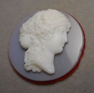 Antique Glass Faux Hardstone Round Cameo of Classical Lady Profile - Unmounted 2