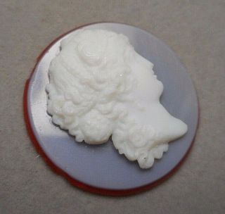 Antique Glass Faux Hardstone Round Cameo of Classical Lady Profile - Unmounted 3