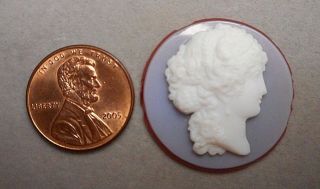 Antique Glass Faux Hardstone Round Cameo of Classical Lady Profile - Unmounted 4