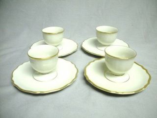 4 Antique Porcelain Egg Holder Cup & Saucer Plate Krautheim Germany Gold Trim