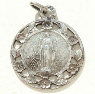ART NOUVEAU ANTIQUE SILVER MEDAL PENDANT TO THE MIRACULOUS VIRGIN HOLY MARY 2