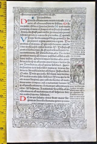 Large.  Medieval Vellum Boh,  Deco.  Border W/detailed Scenes,  Simon Vostre,  C.  1512
