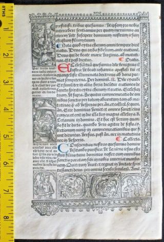 Large.  medieval Vellum BoH,  deco.  Border w/detailed scenes,  Simon Vostre,  c.  1512 2