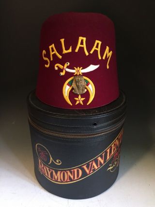 Vintage Jeweled Fez Hat W/carrying Case Salaam,  Masonic