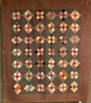 Early Pa C 1840 - 50s Nine Patch " For Fabric Study " Prussian Blue Turkey Red