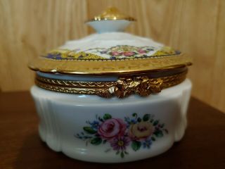 Antique Porcelain Imperial Limoges Jewelry Box Flowers And 22k Gold Trim