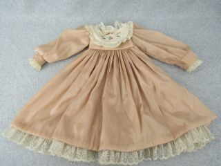 16 " Long Peach Doll Dress W Lace Trim For 20 " To 24 " Modern Vintage Antique Doll