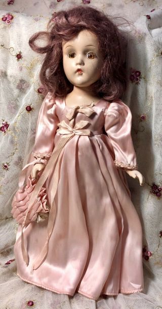 Vintage Madame Alexander Composition 14” Doll In Pink Gown & Muff,  Wendy