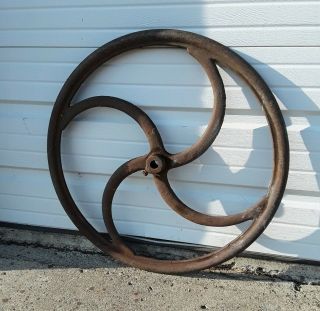 Large Antique Cast Iron Flywheel Hand Crank Wheel Machine Age Steampunk 25 " Dia.