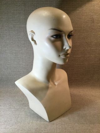 Vintage Female Fiberglass Mannequin Head Bust For Wigs Hats Creepy 16” 3