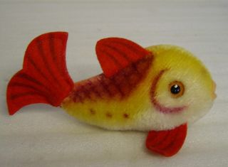 Cute Vintage 50s/60s Steiff Mohair Flossy Fish With Button And Tag