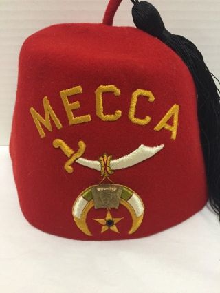 Shriners Mecca Hat Masonic Masonry Red Fez Tassel Vintage