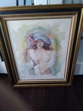 Vintage Signed Oil On Canvas Painting Of A Partial Nude Young Lady (32 By 38 ")