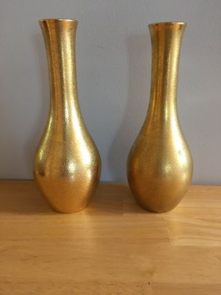2 Pickard Antique 843 Gold Daisy & Rose 7 - 7/8 " Bud Vase - Matching Pair -