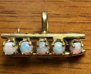 Antique 14k Yellow Gold Watch Chain Pin With Five 3mm Opals