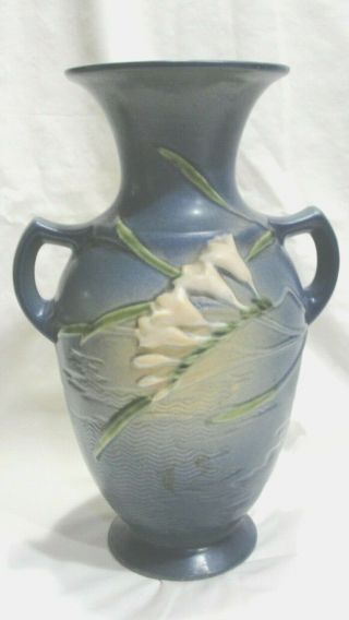 Antique Roseville Pottery Blue Freesia Vase 127 - 12 "