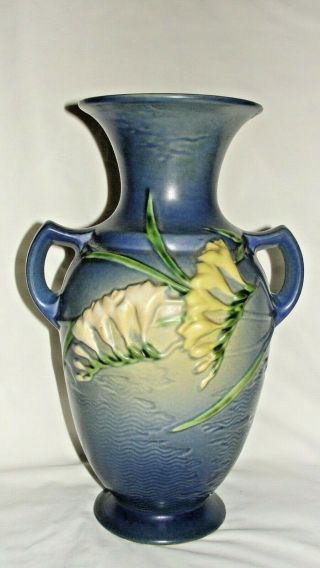 Antique Roseville Pottery Blue Freesia Vase 127 - 12 