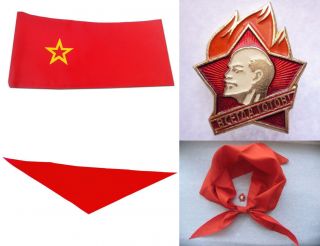 Red PILOTKA Cap,  Tie Scarf,  Lenin Badge USSR Pioneer Uniform Soviet Cosplay 2