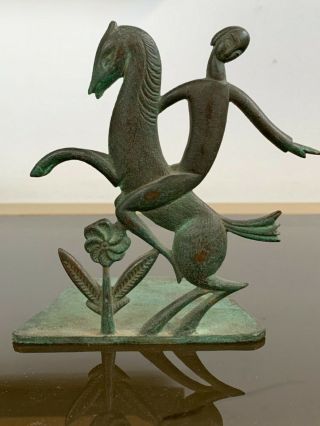 20s 30s Bronze Horse & Rider Wiener Werkstatte Hagenhauer Bookend Sculpture