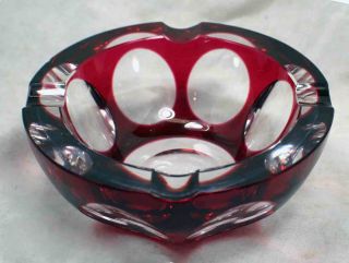 Val St Lambert Cranberry Cut - To - Clear Etched Bowl/ashtray