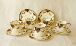 Set Of Five Antique Late19th Early 20th C Wedgwood Porcelain Coffee Cups Saucers