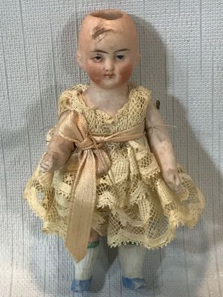 Antique Miniature Doll House Doll Bisque W Lacy Dress 5000 4 " H