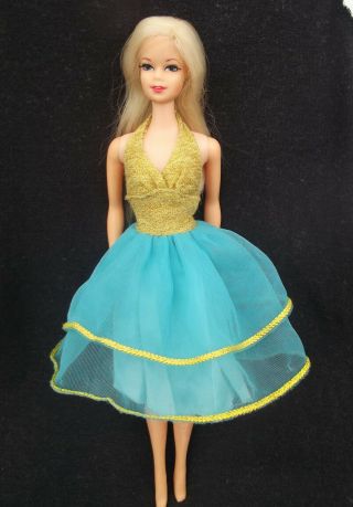 Vintage Superstar Barbie Best Buy 9582 Turquoise & Gold Halter Dress