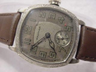 Vintage 14k Gold Fd Lg Antique Pre 1920 Art Deco Waltham Cushion Engraved Watch