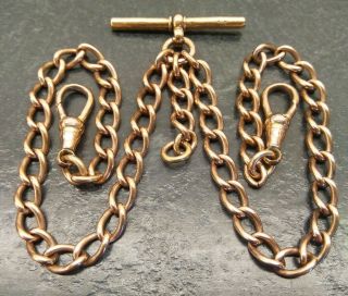 Antique Rose Rolled Gold / Gold Filled Double Albert Pocket Watch Chain By S.  P.
