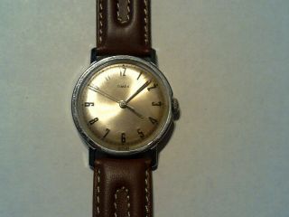 Vintage Timex 1968 Mercury Men,  S Winding Watch With Leather Strap
