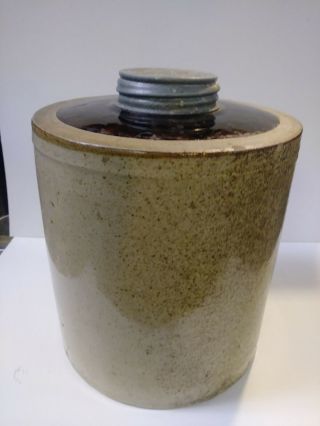 Antique Macomb Pottery Stoneware speckled design Fruit MASON JAR 1/2 Gallon 2