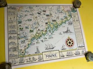 Vintage Map Of Maine Coast And Landmarks 1970 