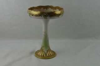 Antique Nippon Hand Painted Gold Moriage 8.  5 " Compote Roses 1891 Rare