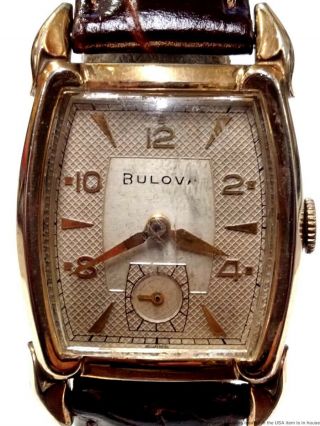 Art Deco Vintage Bulova L7 10bp 21j Gold Filled Mens Watch Textured Dial B909486
