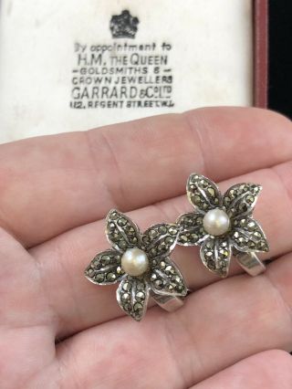 Antique Art Deco Nouveau Sterling Silver Marcasite Lilly Earrings 1900’s London
