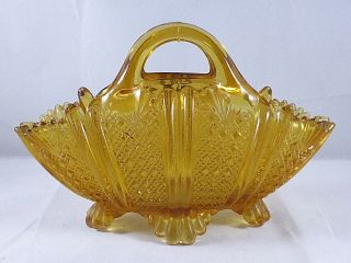 Antique Victorian Davidson Amber Pressed Glass Posy Bowl,  Rd.  96945 ‘richelieu’