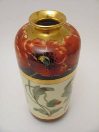 Antique Hand Painted Pickard Vase Poppy Decoration Signed Loh 1898 - 1912