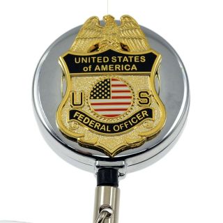 Us Federal Officer Badge Reel Retractable Security Id Holder Lanyard Chrome