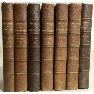 Antique Set Fine Leather Bindings Books French Essays Of Michel De Montaigne