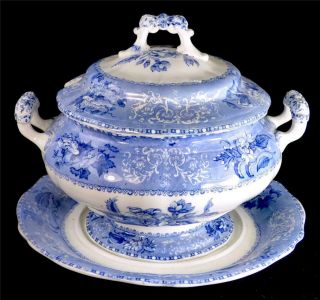 Antique Spode Soup Tureen & Stand In Camilla Pattern