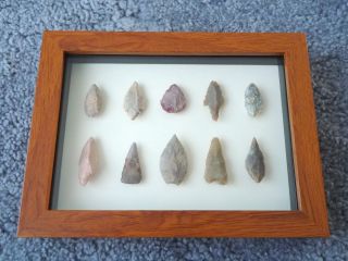 Neolithic Arrowheads In 3d Picture Frame,  Authentic Artifacts 4000bc (0446)