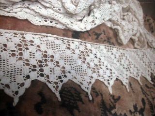 18 Yds Antique Hand Crochet Lace Edging Long Points 4 1/2 