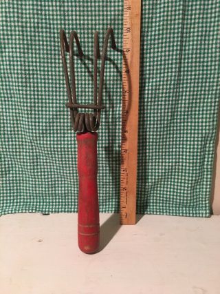 Vintage Red Wooden Handled Garden Tool