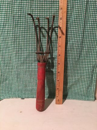 Vintage Red Wooden Handled Garden Tool 2