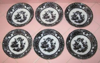Antique 1850s Mulberry 6 Corean Saucers / Bowls Podmore Walker England