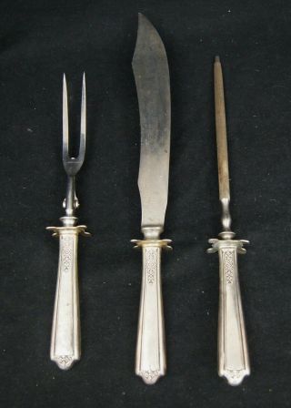 Set Of Vintage Meat Carving Knife,  Fork,  & Sharpener Towle Sterling Steel A8866